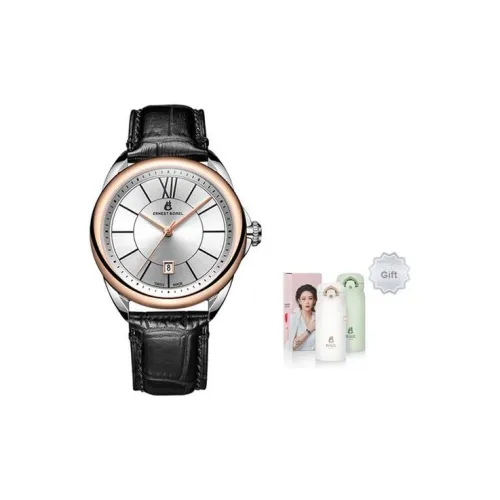 ERNEST BOREL Кварцевый механизм Мужские часы Часы 40 Белый циферблат Корпус из нержавеющей стали Ремешок из натуральной кожи