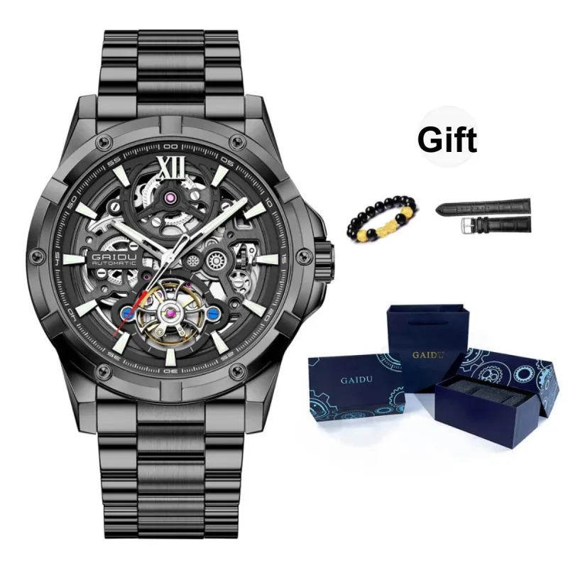 GAIDU Explorer Collection Automatic Mechanical Movement Steel Strap Watch Men's Watches Black Dial-8