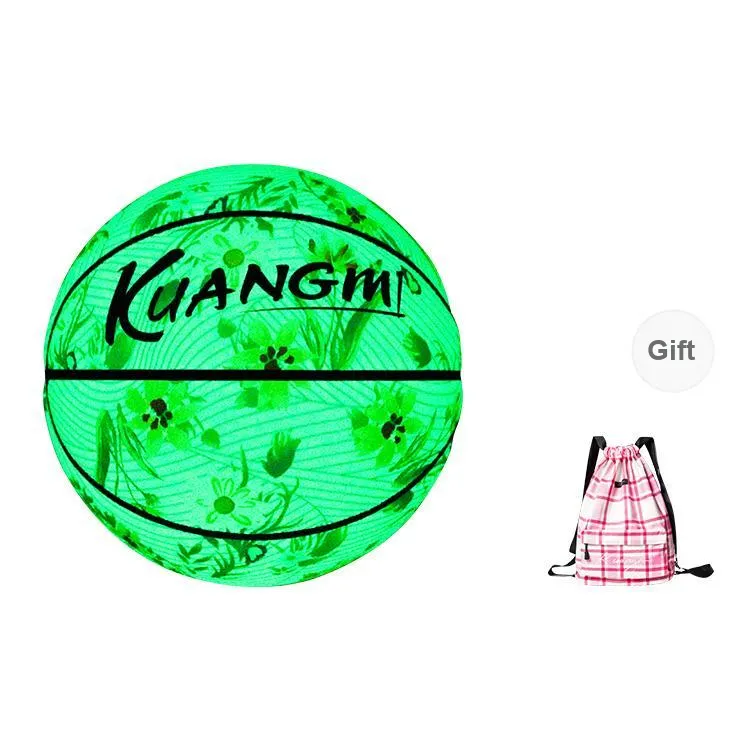Kuangmi PU Basketball White Green Size 7 Ball Glow In The Dark Unisex-13