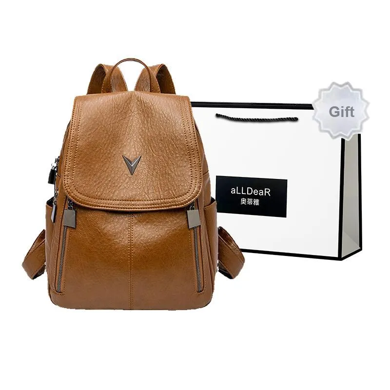 ALLDeaR PU Backpack Women's Gray/Brown/Black-5