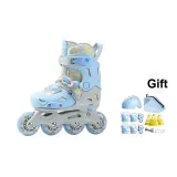 Double Prong Buckle[Exclusive-Moon White Blue]Helmet Protective Gear+Backpack+Roller Skating Gift Package