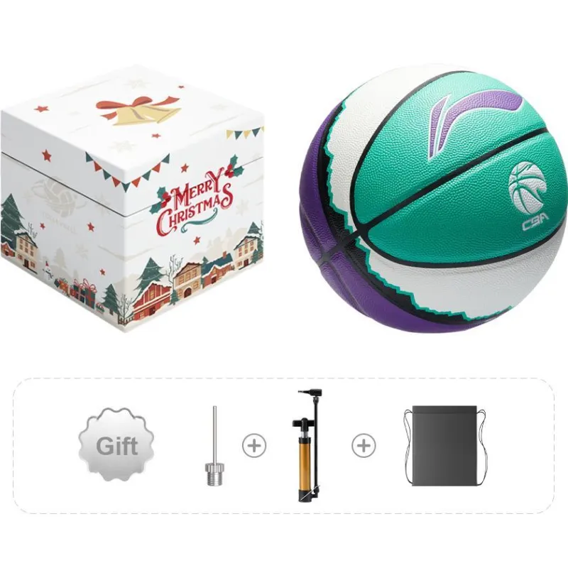 LiNing CBA Collection PU Basketball Green Purple And White Size 7 Training Unisex-20
