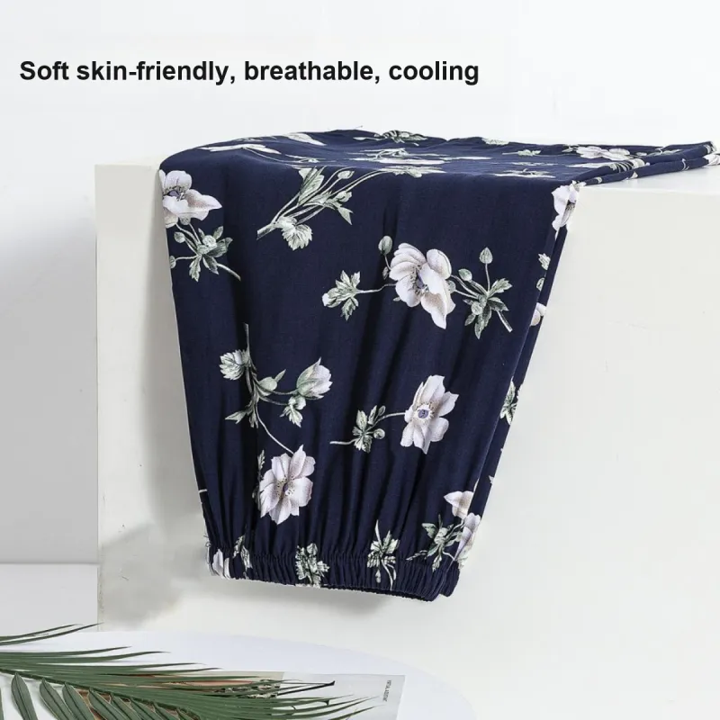 MADALLO Pajama Pants Women's Navy Blue Gardenia Flower-3