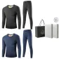 2 Set Underwear (Dark Heather Gray+Deep Linen Blue) Wool Thickening/Double-Layer Heat Retention/Classic Crew Neck