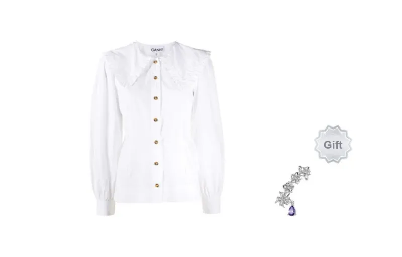 GANNI Oversized collar Buttoned Blouse-6