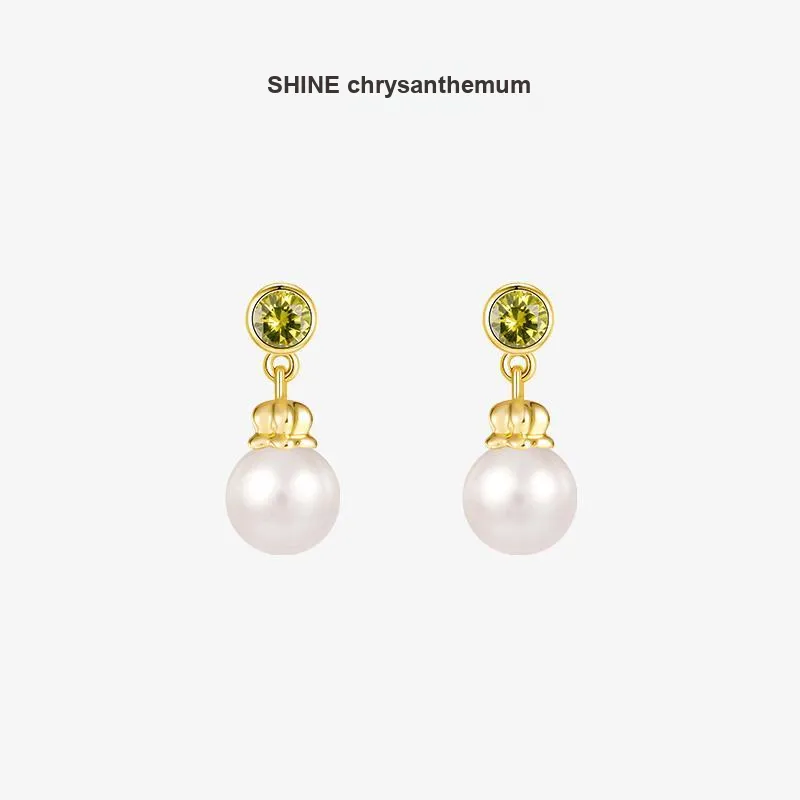 SHINE S925 Silver, Zircon, Shell Pearl Hoop Earrings Women's-1