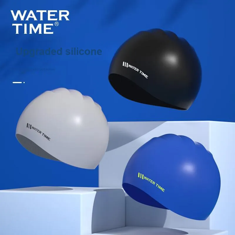 Watertime Swimming Caps Silicone Unisex One Size[Regular Short Hair/Long Hair/All] Black-4