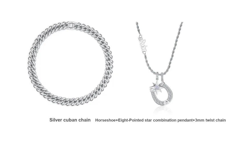 TheRubz Alloy Stackable Horse Shoe+Eight-Pointed Star Hip-Hop Pendant Necklace Unisex-3