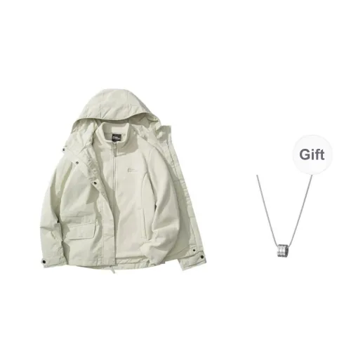 Jack Wolfskin Waterproof And Windproof To Keep Warm Windbreaker Jacket Unisex Sea Otter White With Free Necklaces