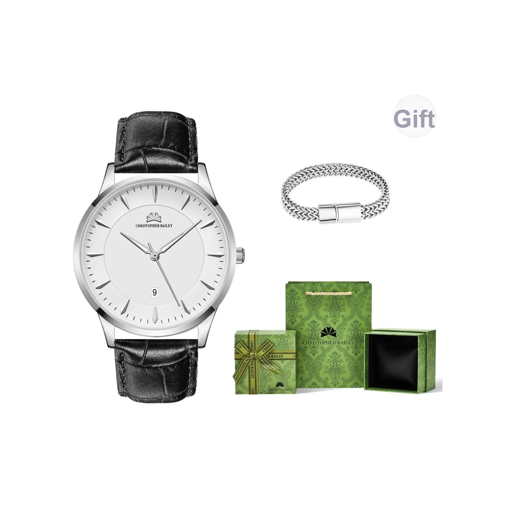 Corriberty Кварцевый механизм кожаный ремешок мужские часы белый циферблат