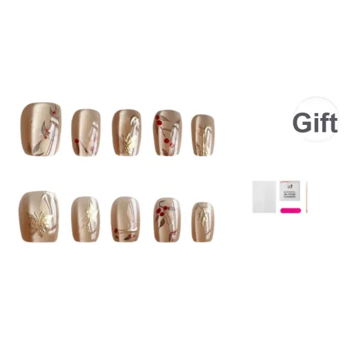 JIABITU Кошачий глаз Red Bean Съемный Стиль False Nail Короткий LADDER Смешанный цвет Smudge Китайский стиль 14 мм