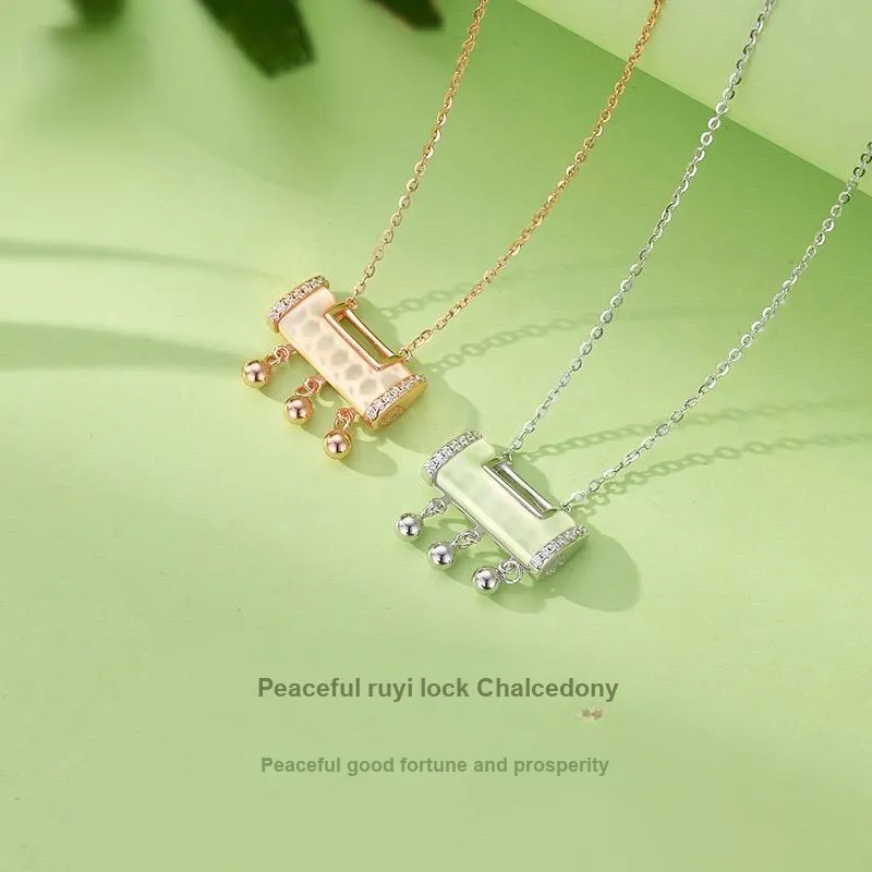Artisan Lock Heart Jade Natural Chalcedony Necklaces Unisex-1