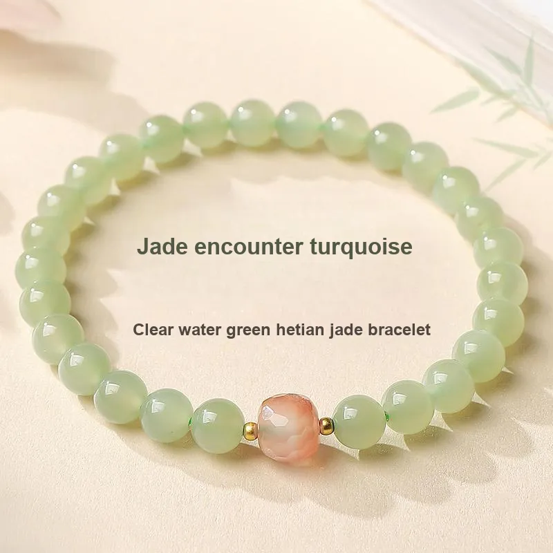 YINXIANGMOU Hetian Jade Bracelets Pale Greenish White Jade Women's-1