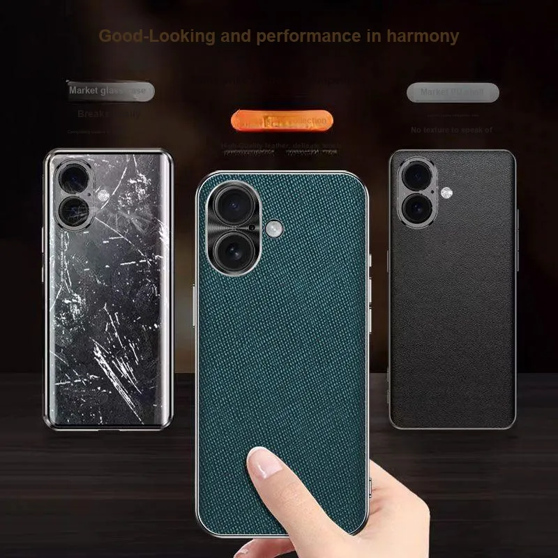 Cuttlefish Grid Leather Material Trendy Brand Cross Pattern Phone Case Compatible With Apple 16 Pro/16 Pro Max/16-4