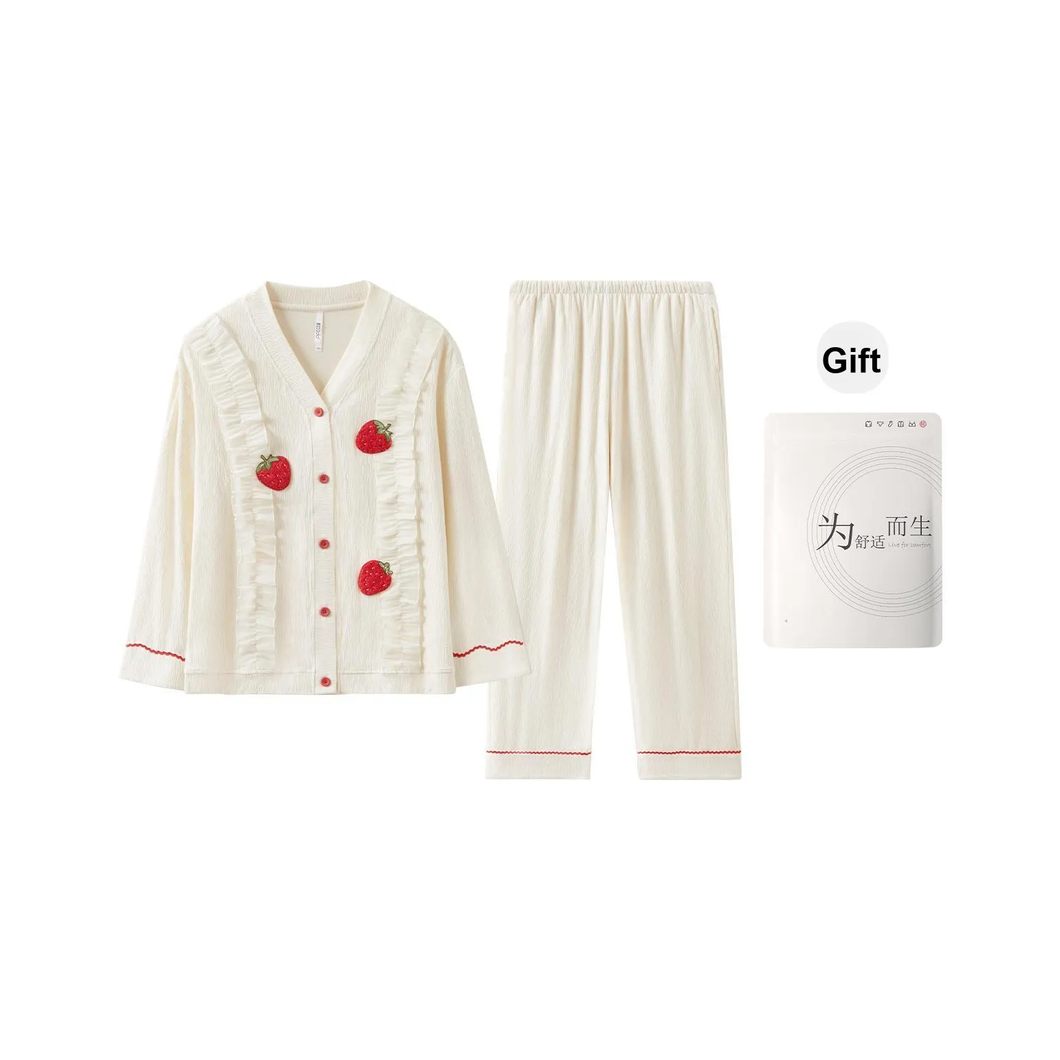 Red Beans At Home Пижамный комплект Женская Сумка для покупок Мягкая Белая