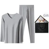 Men's Crew Neck Clothing Sets (Lilac Gray) Dralon Thermal/Seamless/Antibacterial Comfortable