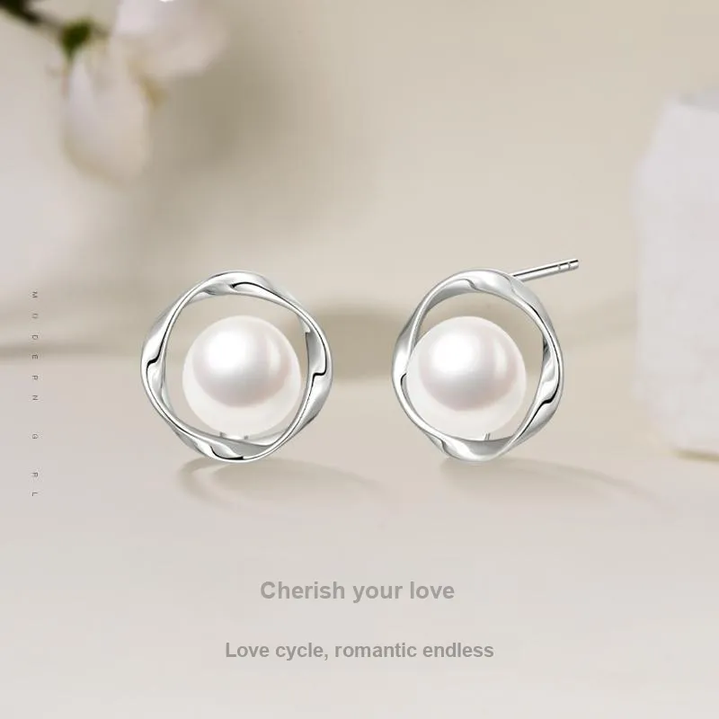 JINLIUFUJIXIANG Pearl Stud Earrings Women's-1