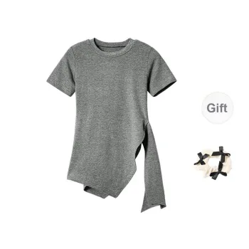 CPAURA Regular T Shirt Women's Gray+Bowknot Hair Tie Comes With