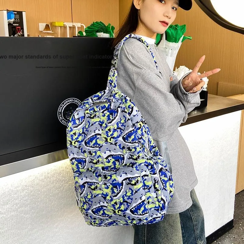 BUBM Nylon Backpack Regular Unisex Sky Blue/Navy Blue/Gray/Purple/Green-12
