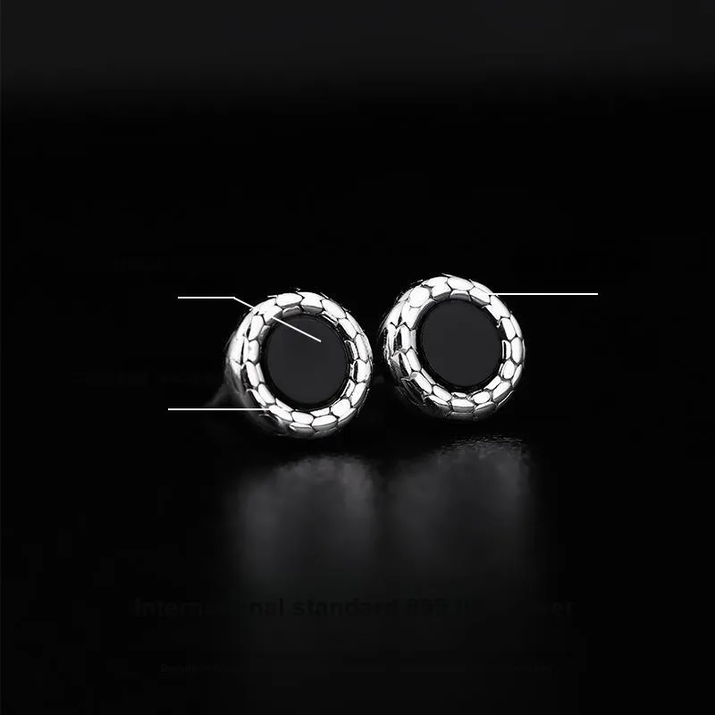 MAGICPOLE Sterling Silver Stud Earrings Men's Black-6