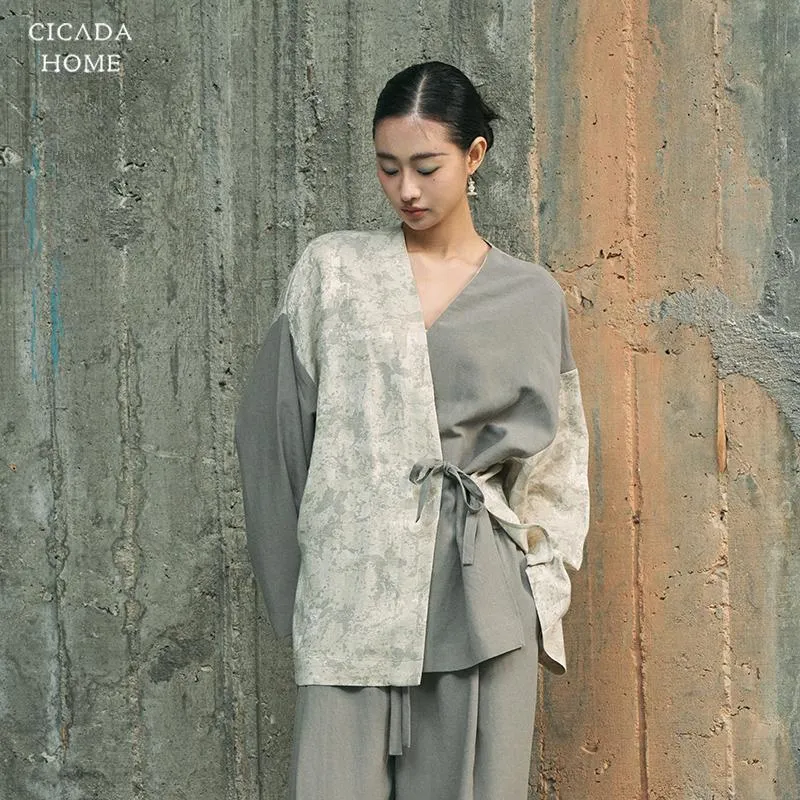 CICADAHOME Pajama Set Women's Shi Yu Diagonal Placket Lace Up Women's Matching Set-6