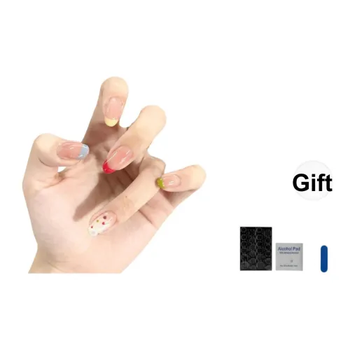 OUYUJI Summer Dopamine Dressing Укороченный Nail Art Накладные ногти Премиум Французский Полка Дот False Nail Миндаль