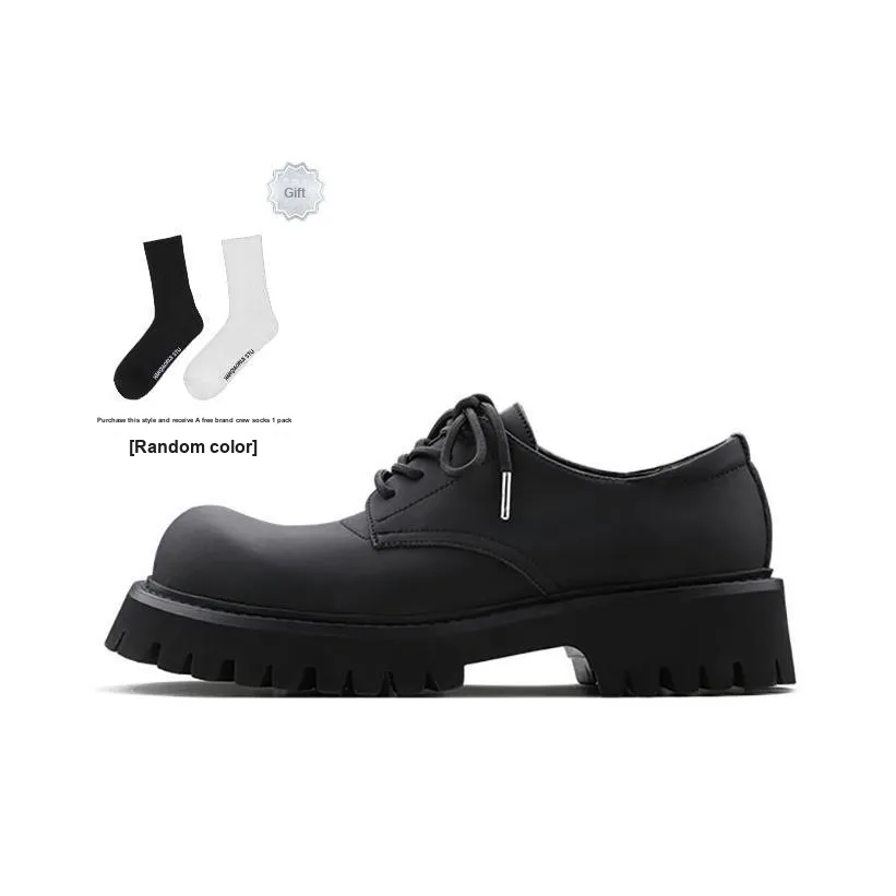 HANQIAORIJI Wear Resistant Height Increasing Low Top Matte Derby Shoes Unisex Black
