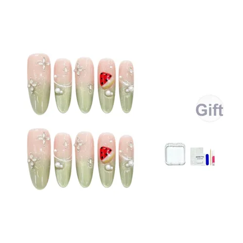 JINGCHANXUE [Ледяной Арбузный] Ручной Летний False Nail Длинный Свежий Зеленый Градиентный Стиль Instagram 16 мм