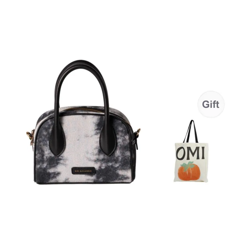 OMI Synthetic Leather Handbag Small Size Women's Dark Gray/Apricot White-0