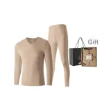 Men's V-Neck Set (Gray) Dralon Heating/Seamless Antibacterial