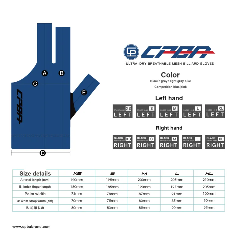 CPBA Billiards Three Finger Gloves Lycra Fabric XS S M L XL Unisex-27
