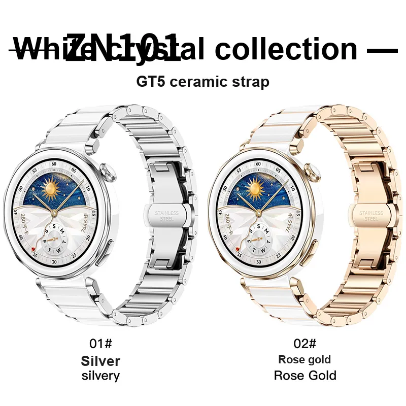 Vobafe White Crystal Collection Huawei Compatibility Watch Band 14.5cm Ceramic Material-5