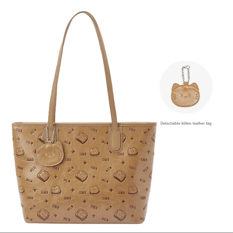 SEM/R Kitten Sketch PU Tote Bag, Shopping Bag, Shoulder Bag Large Size Women's Multicolor-11