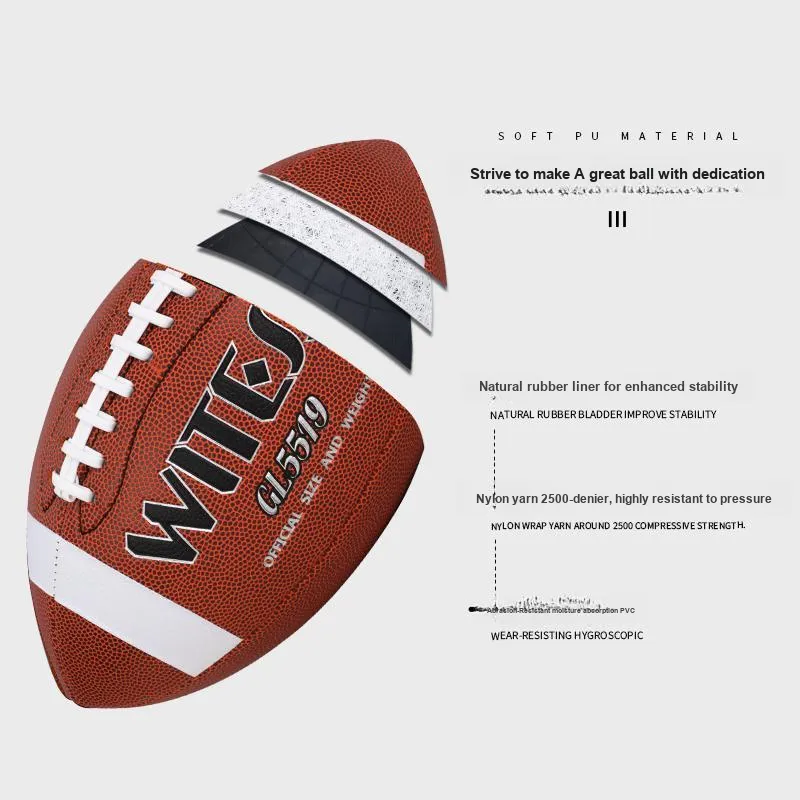 WITESS Rugby Ball PVC Material Indoor And Outdoor Size 3/6 Size 9 Three Specifications Brown-7