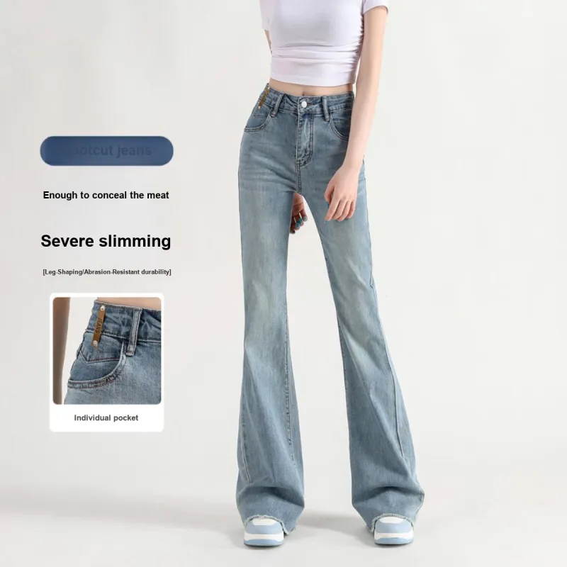 FAWENXIANGZI Spring, Fall Jeans Slim Fit Women's Vintage Blue-4