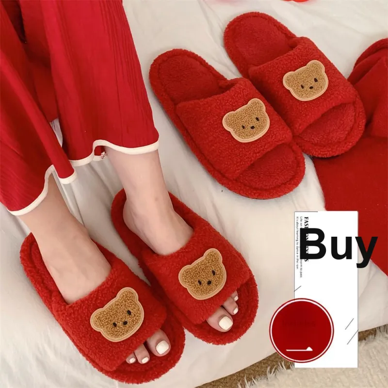 Thin Strips Cotton Slippers Unisex, Red-4