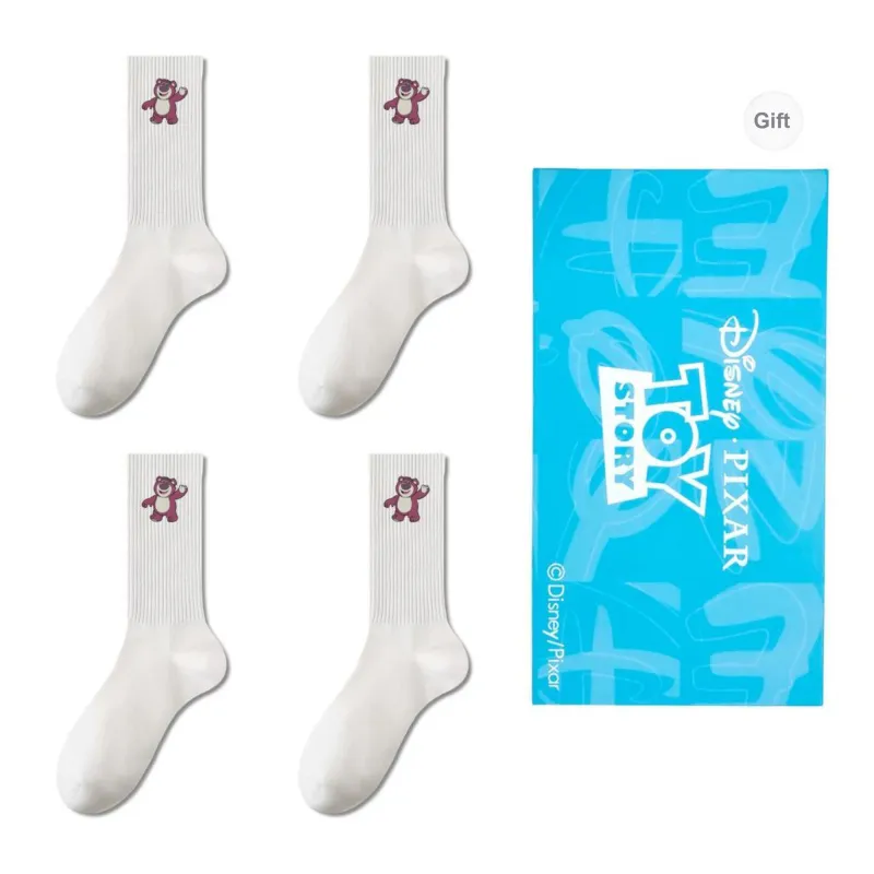 Disney Strawberry Bear Series Mid Calf Socks Unisex Shopping Bag 4 Pack-2