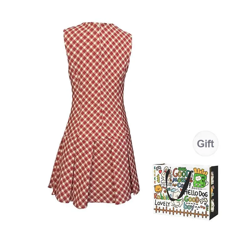 OURUOKE Sleeveless Dress Women's Red-1