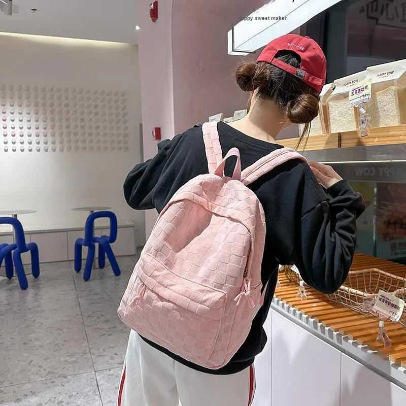 BRABOSTON Corduroy With Nylon Backpack Unisex Black/Khaki/Pink/Blue-14