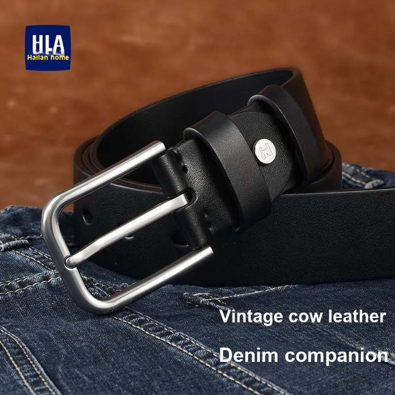 HLA Top Grain Cow Leather Cow Leather Belts Men's 3.85cm-1