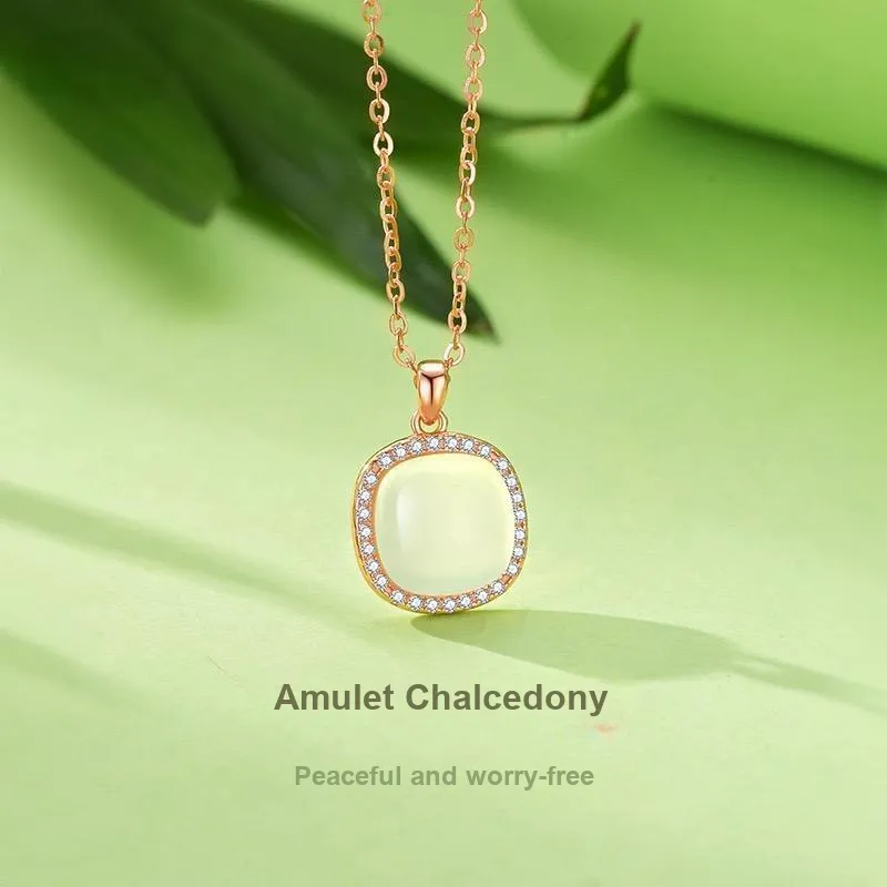 Artisan Lock Heart Jade Natural Chalcedony Necklaces Women's-1