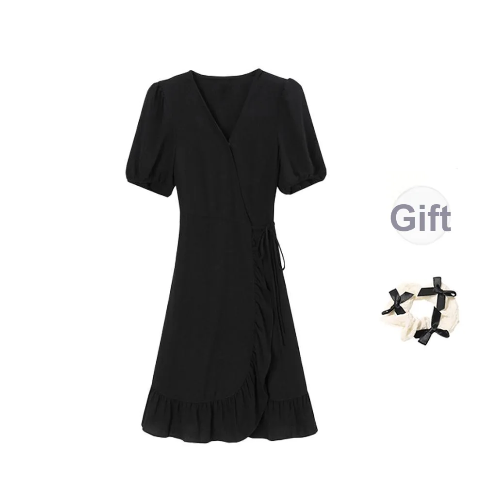 TORIGHT Short Sleeved Dress Women's Black+Bowknot Hair Tie Comes With