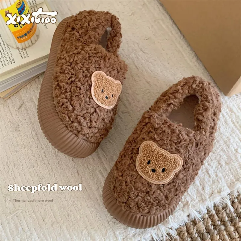 Thin Strips Cotton Slippers Women's, Brown-2