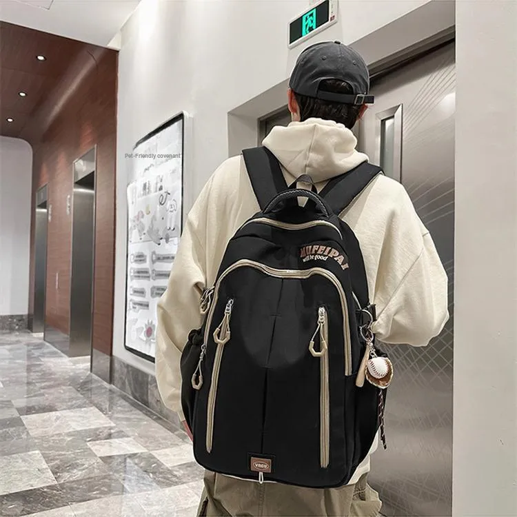 NOMK Nylon Backpack Unisex White/Red/Black-12