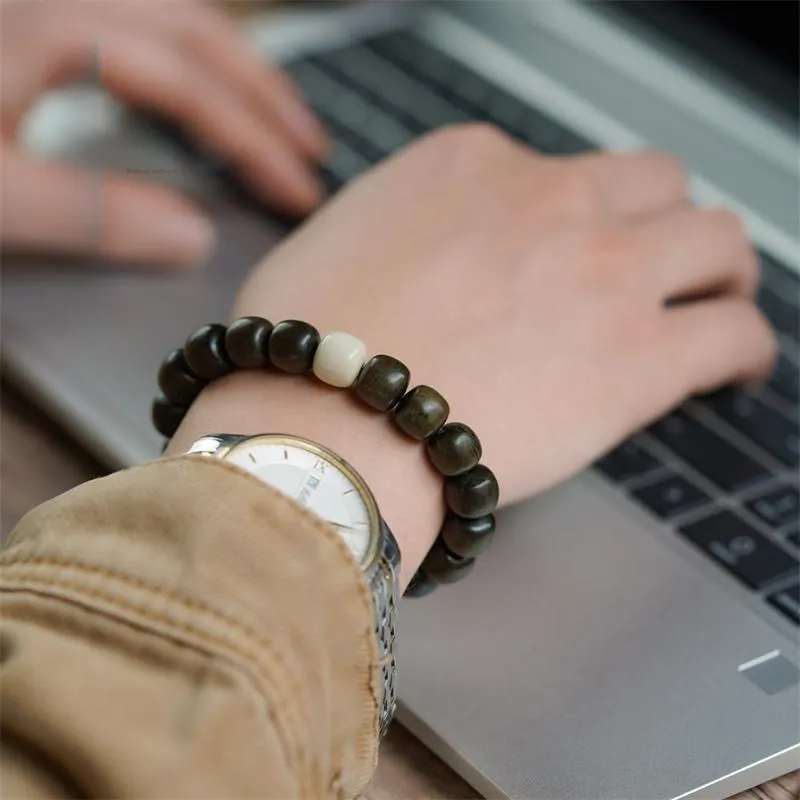 FANGYUANXIAOFU Laoshan Sandalwood Plain Circle Beaded Bracelet Unisex-9