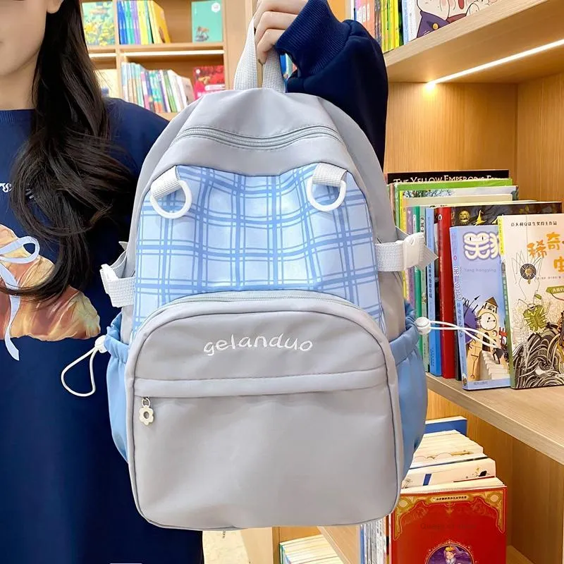 BUBM Nylon Backpack Unisex Green/Sky Blue/Pink-11