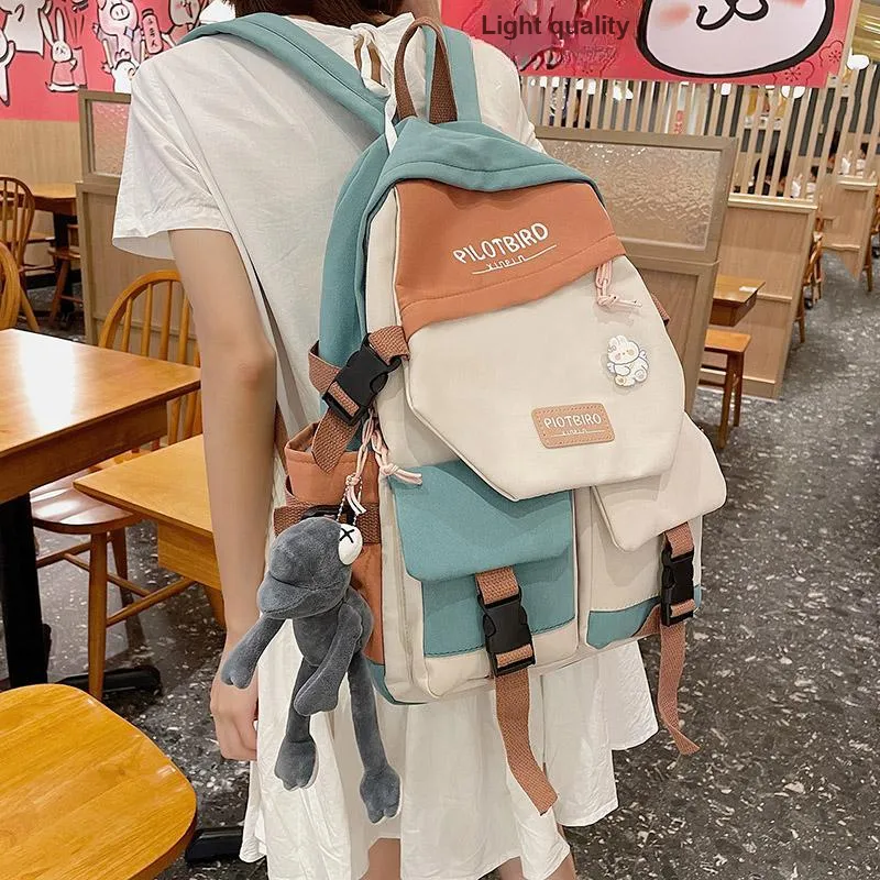 HCXK Canvas Backpack Women's Black/Burgundy/Cyan/Light Blue-13