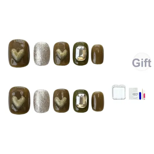 JINGCHANXUE Осень и зима Кофе Ручной работы Сердце False Nail Короткий Квадрат And Круглый Премиум Feel Однотонный Сияние 12мм