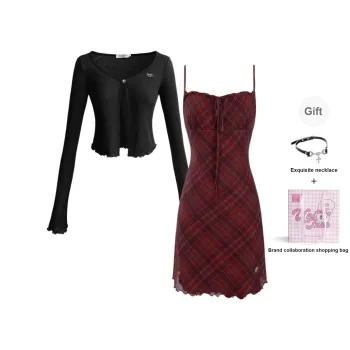 UNIFREE Slip Dress Women's Dark Red Plaid
