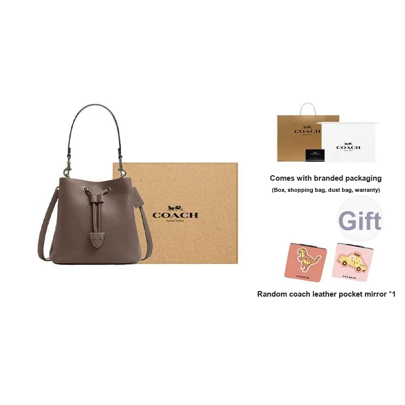 COACH Rowan Leather Handbag Trumpets Women's Dark Stone Color-10